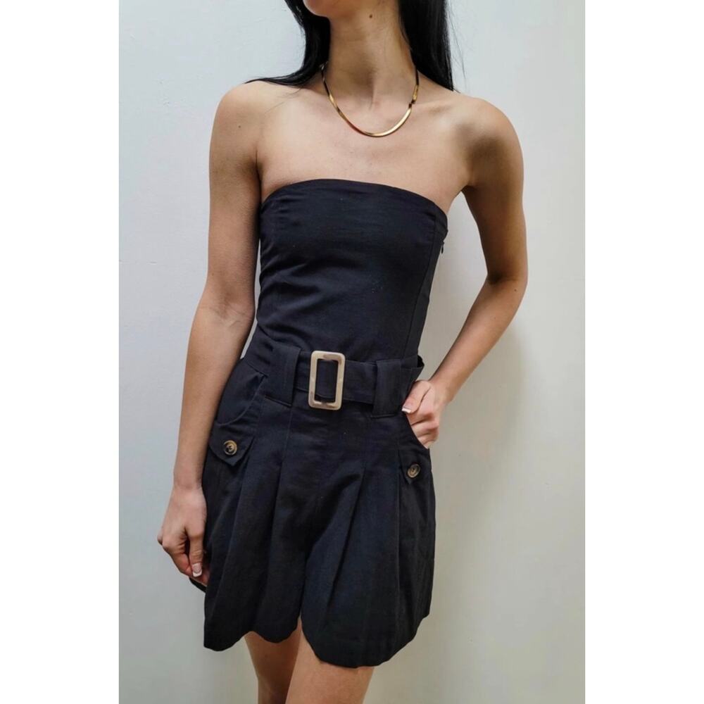 NWT Bishop + Young Black Strapless Belted Romper